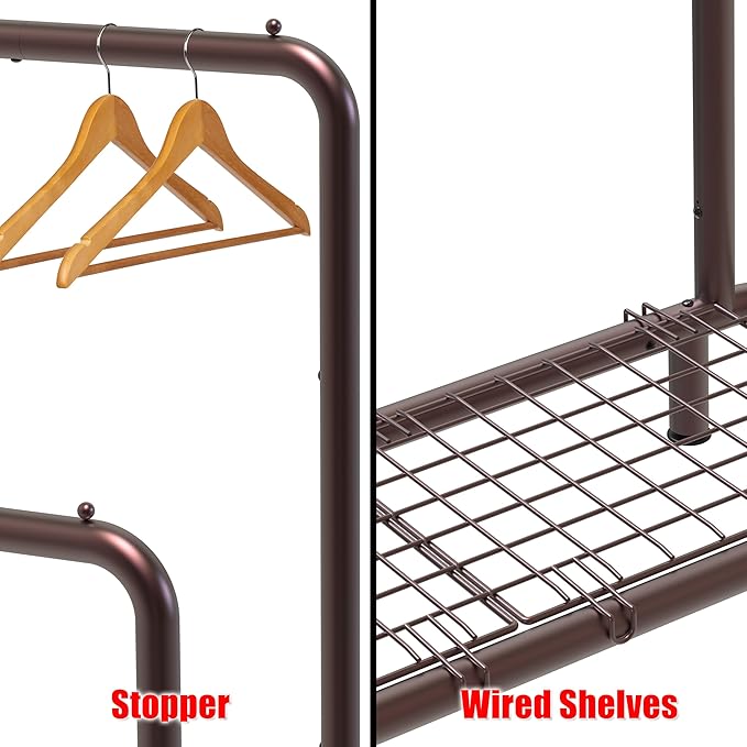 Simple Houseware Double Rod Clothing Garment Rack with Bottom Shelves, Bronze