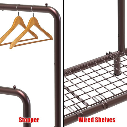 Simple Houseware Double Rod Clothing Garment Rack with Bottom Shelves, Bronze