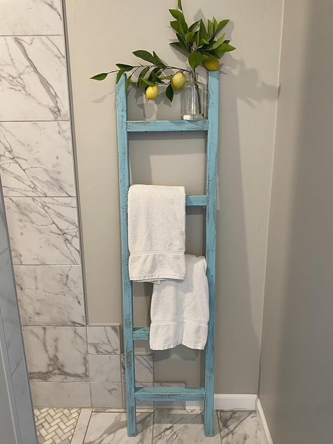 BARNWOODUSA Rustic Farmhouse Decorative Ladder - Our 6 ft Ladder can be Mounted Horizontally or Vertically and is Crafted from Upcycled Wood No Assembly Required Robins Egg Blue