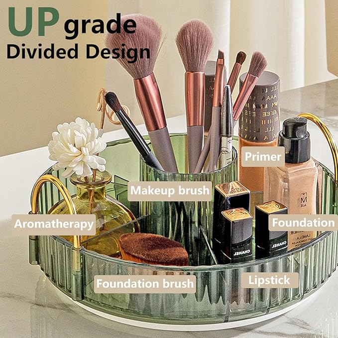 Asayuee 360 Rotating Makeup Organizer,2 Tier Large Capacity Make Up Organizers and Storage,Skincare Perfume Vanity Organizers,Bathroom Cosmetics Storage Organizer Countertop (Green)