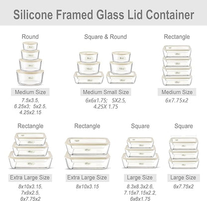 Urban Green Glass Food Container Set with Glass Lid, 6 Pack, Food Storage Containers Set, Airtight, LeakProof, Micowave Safe, 100% Plastic Free, Meal Prep Containers (White Color)