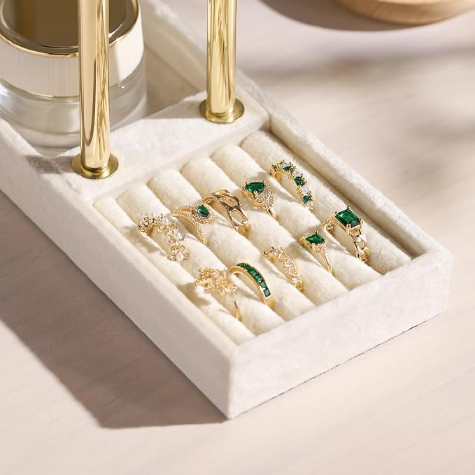 bussdis 2 Tier Bracelet Holder Display - Detachable T Bar Beige Velvet Bracelet Holder, Jewelry Holder Organizer for Bracelet, Necklace, Earrings, Rings