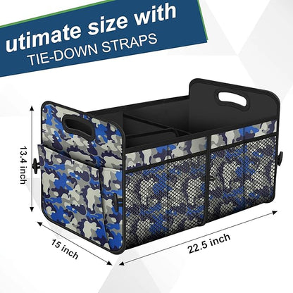 Femuar Car Trunk Organizer with 72L Large Capacity Waterproof Collapsible and 11 Pockets, Trunk Organizer for Car SUV/Jeep/Sedan, Large Size, Blue Camouflage