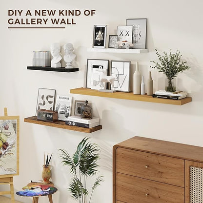 Dreamland 36 inch Floating Shelves Wall Shelves for Office with Invisible Brackets, 8 inch Deep Shelves for Bathroom, Living Room, Kitchen, Office, 36x7.9 inch deep Set of 2, Black