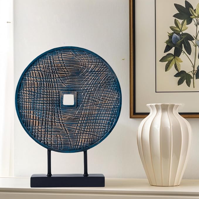 Round Sculpture Decorative Objects Shelf Decor Aesthetic Home Decor Items Accents for Living Room Console Table Decorations (Blue C)