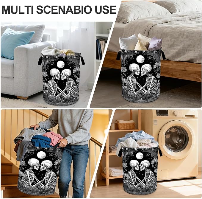 Skull Laundry Basket Waterproof Laundry Hamper Foldable Laundry Bag with Handles for Bedroom, Bathroom, Office, Clothes Storage