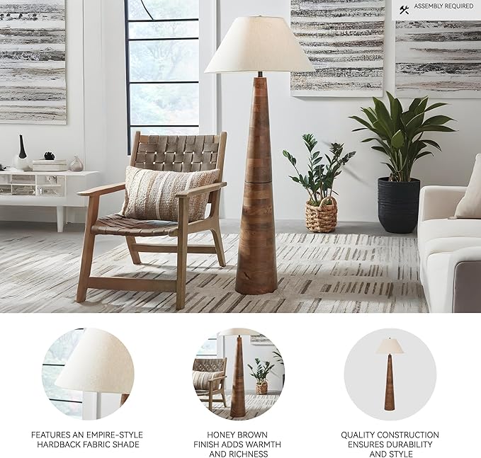 Signature Design by Ashley Danset Contemporary Wood Floor Lamp with 3-Way Switch, Light Brown
