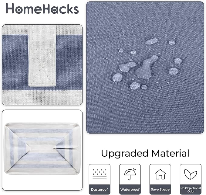 HomeHacks 2 Pack Large Laundry Baskets, Waterproof, Freestanding Laundry Hampers, Collapsible Clothes Hamper with Reinforced Handles in Laundry, College Dorm, Bathroom, Bedroom (Grey+Blue, 125Lx2)