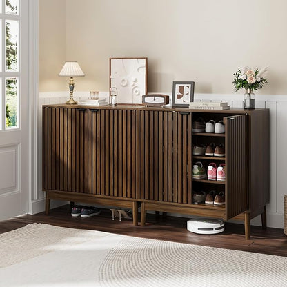 Shoe Storage Cabinet with Ventilated Slatted Doors, Wooden Shoe Organizer, Shoes Rack for Entryway, Hallway, Living Room