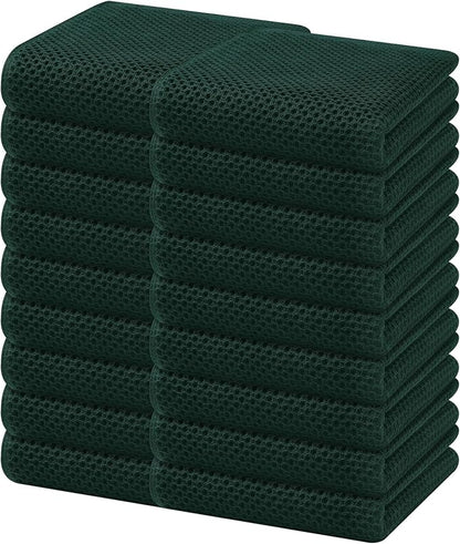 Homaxy 100% Cotton Waffle Weave Kitchen Dish Towels, Ultra Soft Absorbent Quick Drying Cleaning Towel, 13 x 28 Inches, 18-Pack, Blackish Green