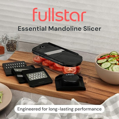 Fullstar Essential Mandoline Slicer for Kitchen - Space-Saving 4-in-1 Fruit Cutter, Cucumber Slicer, Julienne Peeler, Cheese Grater