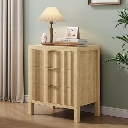 Nightstand with 6 Drawers, Dresser and Nightstand Sets, Bedside Tables, Mid Century Nightstands with 6 Wide Drawers for Bedroom, Kids’ Room, Hallway, (Natural X 2pcs)