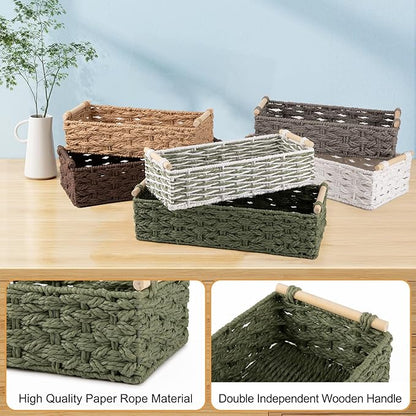 OIAHOMY Toilet Paper Baskets Handmade Paper Rope Decorative Wicker Storage Tank Shelf Cabinet Organizer for Bathroom Home, Set of 2, Green