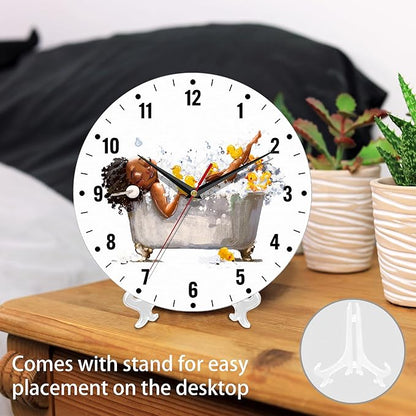 SPUNKER Wall Clocks,African Woman Bath Wall Clocks,Yellow Duck Battery Operated Wall Clock Silent Non-Ticking Decorative for Home Kitchen Bathroom Living Room Bedroom Office 10 Inch