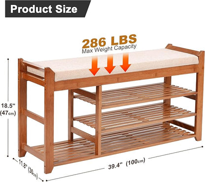 Shoe Rack Bench with Cushion 39.4“, Shoe Rack for Front Door Entrance, Shoe Bench with Storage for Entryway Hallway Bedroom Living Room