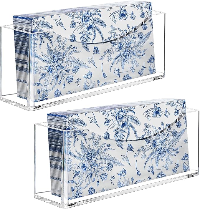 2-Pack Value Acrylic Napkin Holder, Clear Waterproof Vertical Guest Towel Holder, Disposable Hand Towels Tray for Bathroom/Hotel/Kitchen/Dining Table