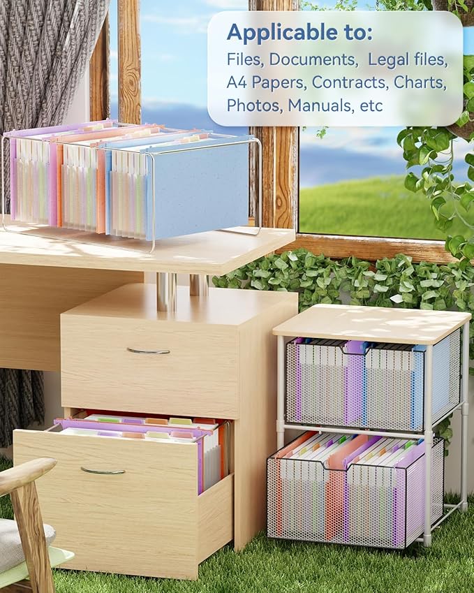 ANSOOK Wheat Straw Expandable Hanging File Folders Legal Size,7 Pockets 1.2" Accordion File Organizer,3 Pack Filing Cabinet Folders with Hooks,Large Capacity File Folder with Tabs,Hang File for Frame