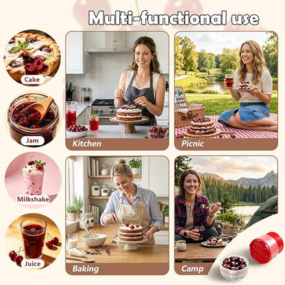 Cherry Pitter Tool 7-in-1 Stainless Steel Cherry Pitter with Splatter Guard, Easy Push Button Cherry Pitter Tool for Cherries Olives and Fruits, Food Grade Cherry Seed Remover