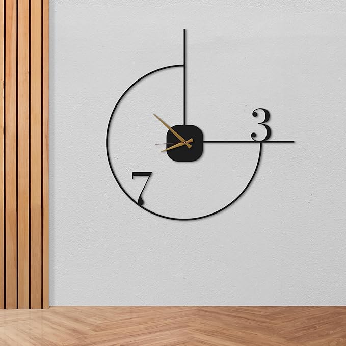 Dekory Minimalist Wall Clock 20-Inch – Black Metal, Silent Non-Ticking Quartz, Sleek Contemporary Design for Living Room, Kitchen, Office