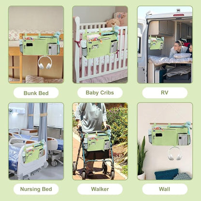 Surblue Bedside Caddy Hanging Bed Organizer Storage Bag Pocket for Bunk and Hospital Beds, College Dorm Rooms Baby Bed Rails, Camp 8 Pockets, (Large, Sage Green)