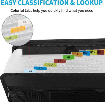 Andyer Fireproof Accordion File Organizer with Lock, Important Document Organizer Holder with Handle, 13 Pockets Expanding File Folder Binder, Portable Document Folder Storage for Business Travel