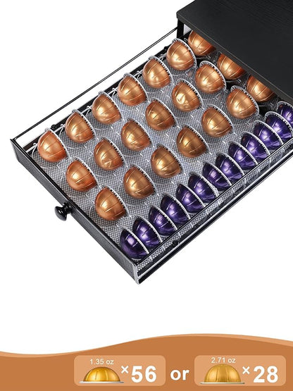 Sedegn Coffee Pod Holder Drawer Organizer Capsules Storage Organizer with Sliding Drawer Compatible For Pods, Holds up to 56 Small or 28 Big Pods Black