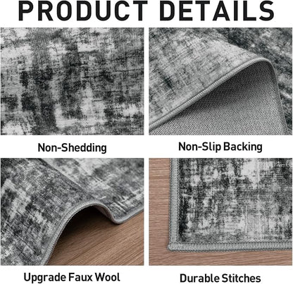 8x10 Area Rugs Washable Rug: Modern Abstract Living Room Rug Soft Anti-Skid Thin Carpet Indoor Floor Non-Shedding Carpets for Bedroom Dining Room Farmhouse Nursery Home Office Black