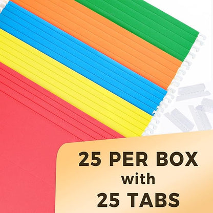 SUNEE Hanging File Folders Extra Capacity Assorted Colors, 25 Pack Letter Size File Folders with 1/5-cut Tabs, Heavy Duty 2 Inch Expansion, Stay Organized for Your Home and Office Bulk File
