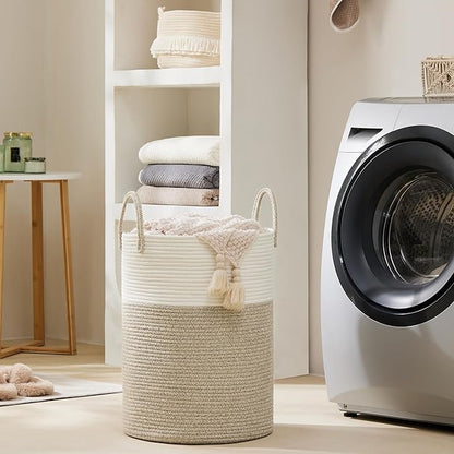 Cotton Rope Laundry Basket by YOUDENOVA, 72L Woven Collapsible Laundry Hamper, Clothes Hamper with Reinforced Handles in the Laundry Room, Bedroom, Bathroom, Brown