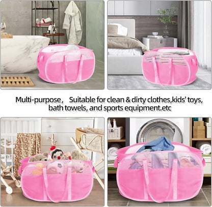 Collapsible Laundry Baskets, Tear Proof Pop Up Laundry Hamper with Dual Handles, Durable Foldable Laundry Basket, Easy to Carry Laundry Hamper for Home, Laundry Room, Bedroom, Dorm, Travel Pink
