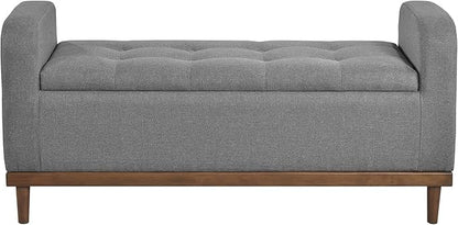 Lexicon Armed Fabric Storage Bench, Button-Tufted Storage Ottoman Bench, Lift-top Bench with Solid Wood Frame and Legs for Hallway, Bedroom End of Bed, Entryway, Living Room, Grey