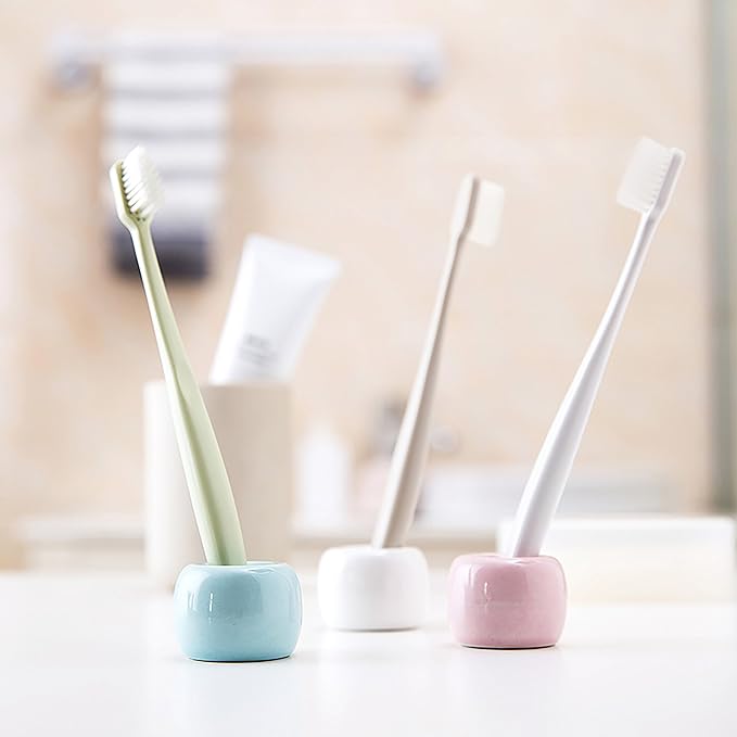 AirMoon Mini Ceramic Toothbrush Holder for Bathroom - Pink Small Countertop Organizer, Easy Clean Toothbrush Stand, Suit for Electric Toothbrush Head, Pens & Coffee Spoon, Pack of 2