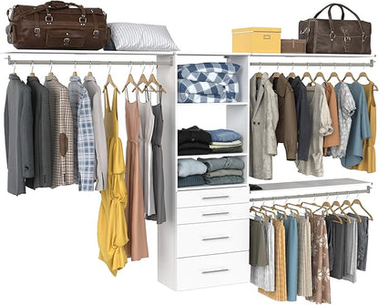 ClosetMaid SuiteSymphony Modern Hanging Closet Kit Includes (1) Tower, (3) Closet Rods, (4) Shelves, (3) Top Shelves w/Brackets, and (4) Drawers, White