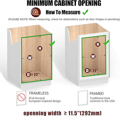 JOWBOOW 2 Tier Pull Out Cabinet Organizer (11" W x 22" D), Roll Out Shelves and Drawer for Kitchen Pantry Storage Basket, Heavy-Duty Metal Sliding Shelf