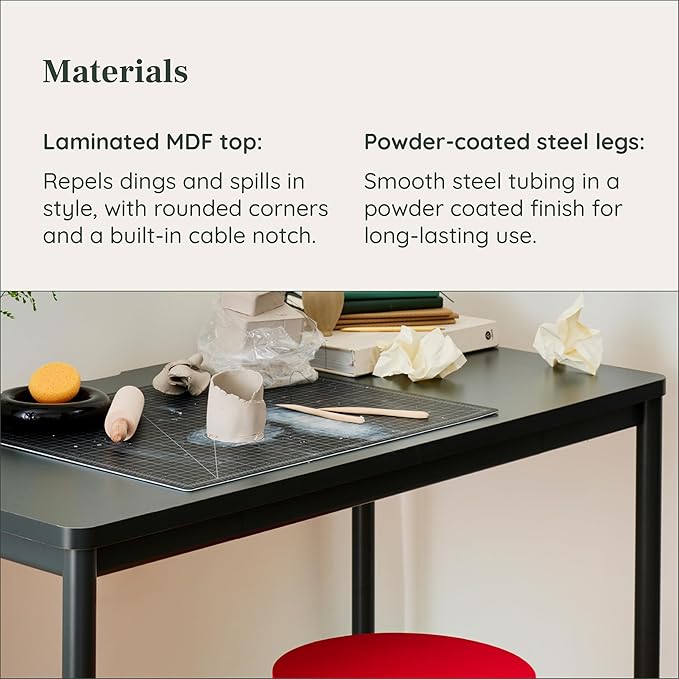 Branch Daily Desk - Functional at Home Office Desk with Effortless Assembly, Timeless Design, Rounded Corners, and Built-in Cable Notch - 36” W x 28.5” H x 24” D - White Work Table
