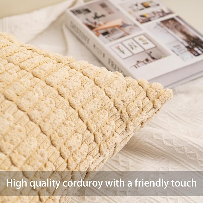 Aegero Pack of 2 Corduroy Decorative Throw Pillow Covers 12x20 Inch Soft Striped Pillow Covers Modern Farmhouse Home Decor for Sofa Living Room Couch Bed（Light Brown）