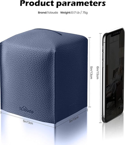 Tclouda Tissue Box Cover for PU Leather, Modern Simple Solid Color Holder Square Tissue Bag, Ideal for Bathrooms,Office,Car,Outdoor Tent,Dining Table,5"X5"X5", Double Navy Blue