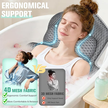 Upgraded Full Body Bath Pillow for Bathtub,Luxury Thick Bath Cushion for Soaking Tub with 192 Suction Cups,Full Body Bathtub Pillows for Head and Neck Shoulder Support,4D Air Mesh, 53" x 16" Dark Gray