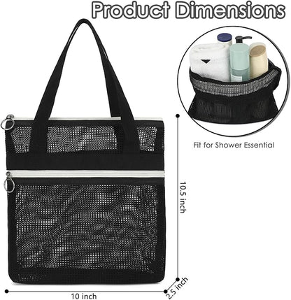 GYEUKHAM Mesh Shower Bag with 2 Zipper Pockets & Dual Handles, Quick-Drying Hanging Shower Caddy for College Essentials,Sunscreen,Dorm, Gym, Travel & Camping, Black