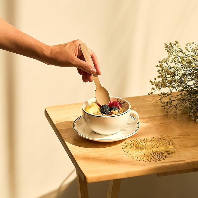 Bamboware - Wooden Spoons 300 Pieces | Natural Birch Wood Disposable Spoons | Biodegradable, Smooth & Durable for Parties, Coffee Shops, and Everyday Meals