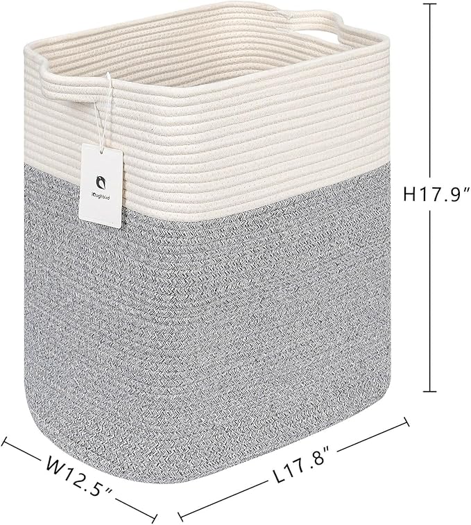 laughbird Storage Baskets for Clothes Fabric Cotton Rope Storage Basket with Handles, Decorative Woven Basket for Living Room,Closet Organizer Blankets, and 2bags (Silver Gray, L17.8×W12.5×H17.9)