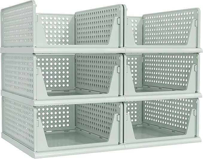 Pinkpum Green Boy Closet Organizers and Storage Stackable Plastic Drawer Basket for Clothing Stackable Storage Bins Shelf Storage Container for Rv Closet Wardrobe Bedroom Bathroom Playroom Man 6 Pack