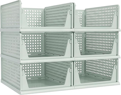 Pinkpum Green Boy Closet Organizers and Storage Stackable Plastic Drawer Basket for Clothing Stackable Storage Bins Shelf Storage Container for Rv Closet Wardrobe Bedroom Bathroom Playroom Man 6 Pack