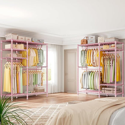 Raybee Clothes Rack Heavy Duty Loads 780LBS Clothing Racks for Hanging Clothes Adjustable Metal Portable Closet, 45.5" W x 77" H x16.5 D Pink