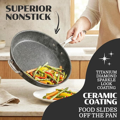 Granitestone 14 Inch Large Frying Pan with Lid, Ceramic Non Stick Frying Pans Skillet, Non Toxic Frying Pans Nonstick for Sauté & Cooking, PFAS & PFOA Free, Oven & Dishwasher Safe