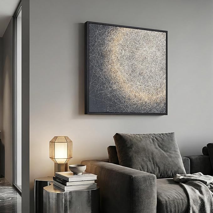 Framed Modern Minimalist Abstract Wall Art, 1 Piece Square Gold Gray Canvas Prints Paintings, Contemporary Abstract Pictures for Bedroom Dining Room Living Room Lounge Bathroom Wall Decor 24x24 In