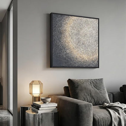 Framed Modern Minimalist Abstract Wall Art, 1 Piece Square Gold Gray Canvas Prints Paintings, Contemporary Abstract Pictures for Bedroom Dining Room Living Room Lounge Bathroom Wall Decor 24x24 In