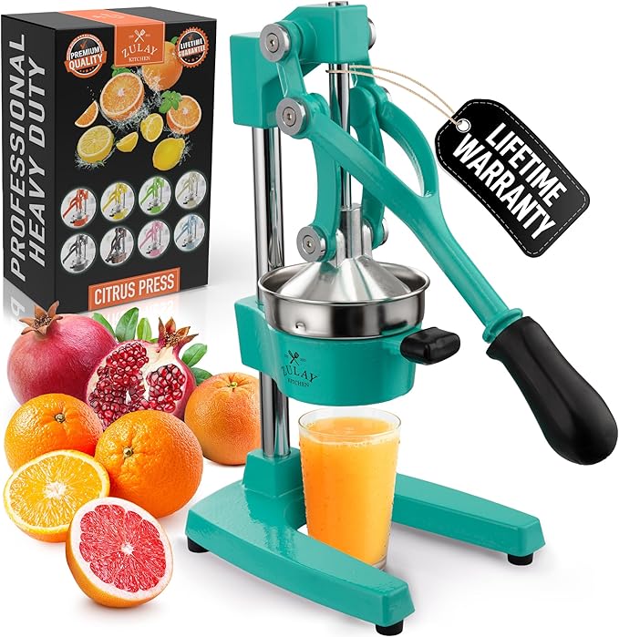 Zulay Kitchen Cast Iron Juicer - Heavy Duty Manual Juicer with Detachable Strainers for Easy Cleaning, Orange Juice Press for Citrus Fruits, Perfect for Bartenders, Juice Lovers & Health Enthusiasts