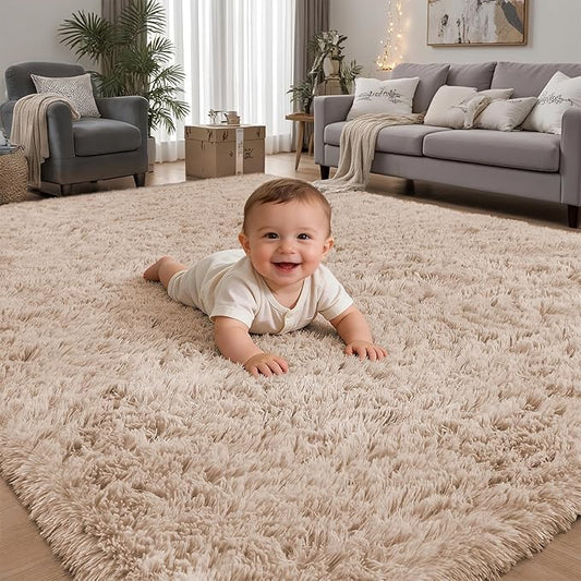 8x10 Area Rugs for Living Room Bedroom: Camel Soft Fluffy Shag Upgrade Non-Slip High Pile Carpet Large Fuzzy Plush Indoor Floor Decor Shaggy Rug for Kid Boys Girls Dorms Playroom Nursery Modern Home