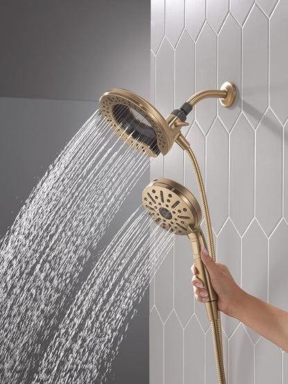 Delta 6-Setting In2ition 2-in-1 Dual Shower Head with Handheld High Pressure ProClean Spray, Brushed Gold Detachable Shower Head with Hose, 1.75 GPM Flow Rate, Champagne Bronze 75655CZ